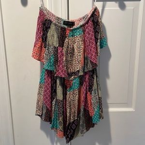 Strapless patchwork romper with skort